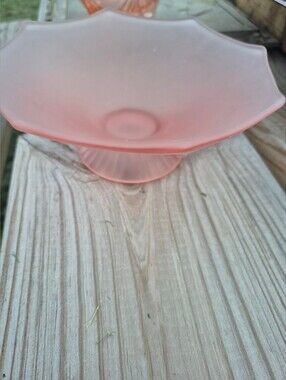 Vintage Pink Satin Frosted Glass Pedestal Bowl